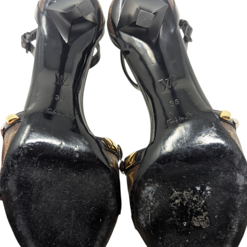 Louis Vuitton Monogram Gold & Silver Studded Dress Up Sandal Heels Size EU 38 - Picture 10 of 11